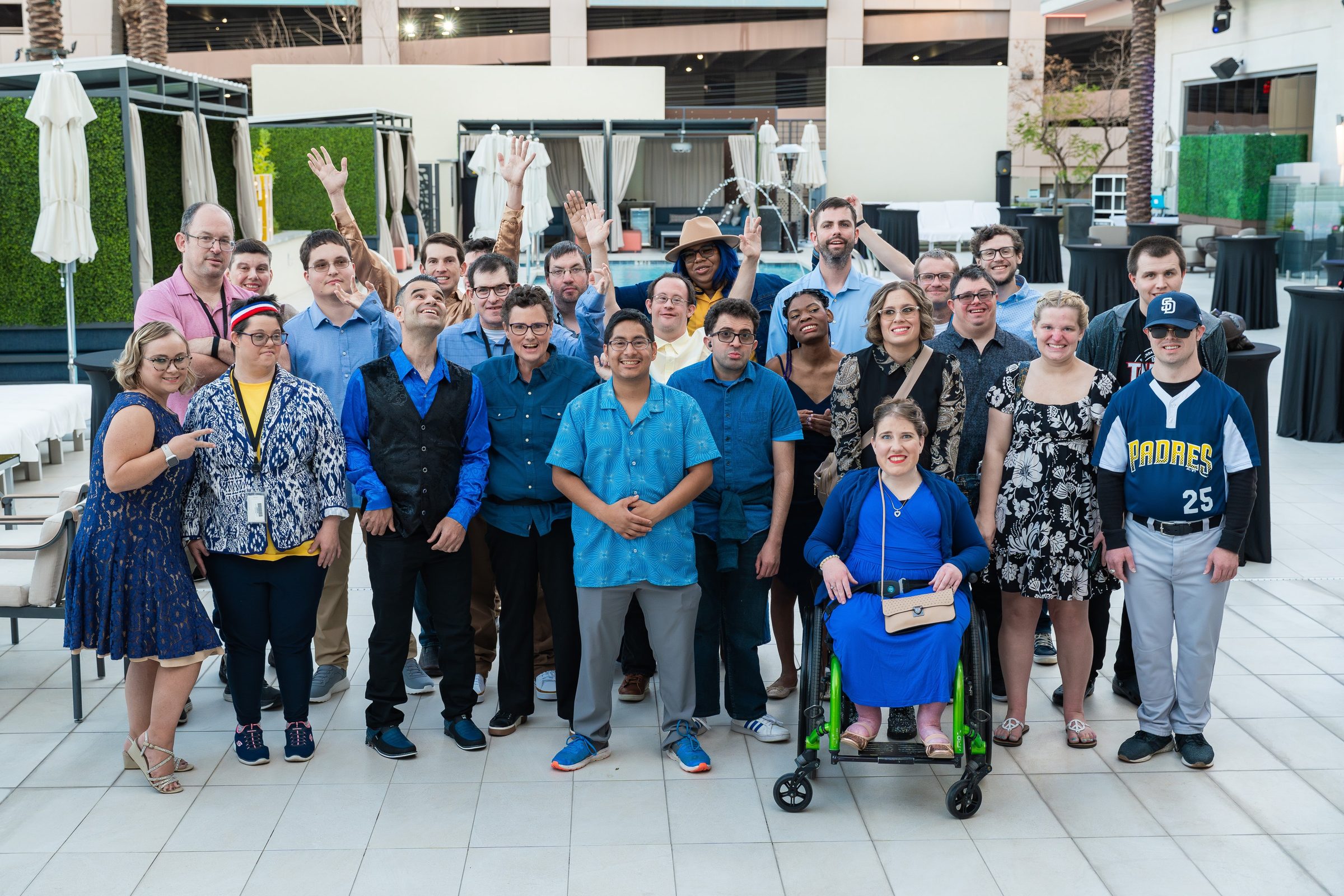 Treasure House residents, staff and families together on the patio
