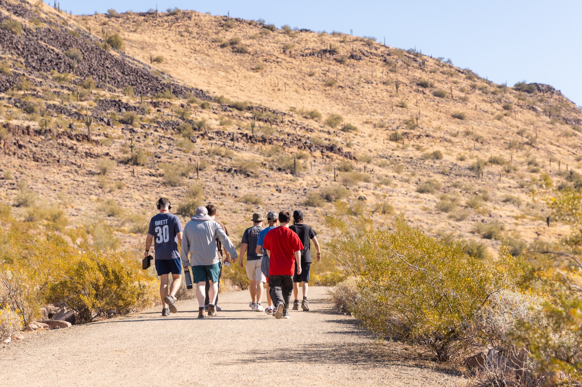 Residents and staff out on a trail together