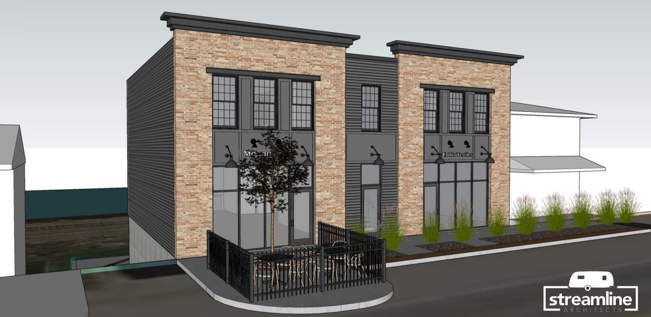 Rendering of a two-story building
